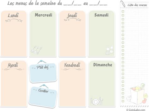 planning menu semaine word